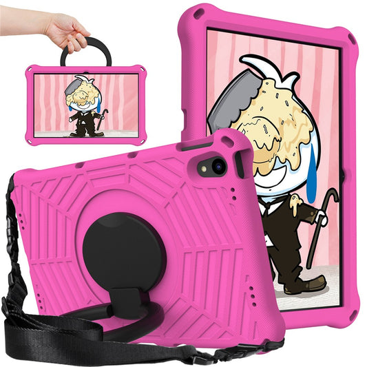 For Lenovo Tab P11 TB-J606F (11")  /  Tab P11 Plus Protective Kickstand Case Spider Web Texture Tablet Cover with Shoulder Strap - Rose