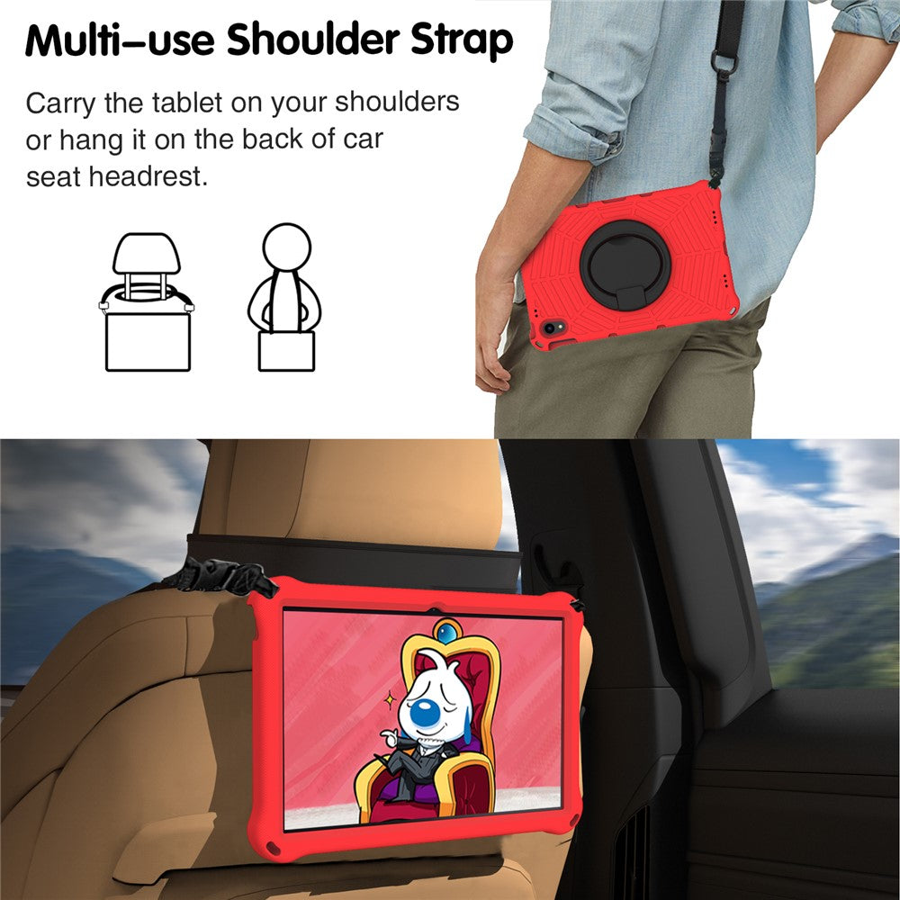 For Lenovo Tab P11 TB-J606F (11")  /  Tab P11 Plus Protective Kickstand Case Spider Web Texture Tablet Cover with Shoulder Strap - Red