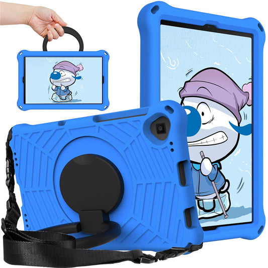 For Lenovo Tab M10 Plus / Tab M10 FHD Plus TB-X606F Spider Web Texture Rugged Protective Cover EVA Kickstand Hand Grip Kid-Proof Tablet Case with Shoulder Strap - Blue