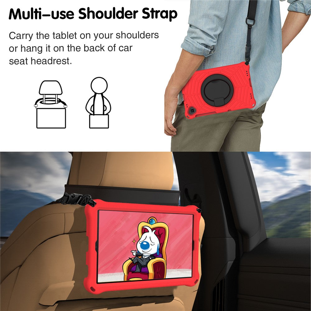 For Lenovo Tab M10 Plus / Tab M10 FHD Plus TB-X606F Spider Web Texture Rugged Protective Cover EVA Kickstand Hand Grip Kid-Proof Tablet Case with Shoulder Strap - Red