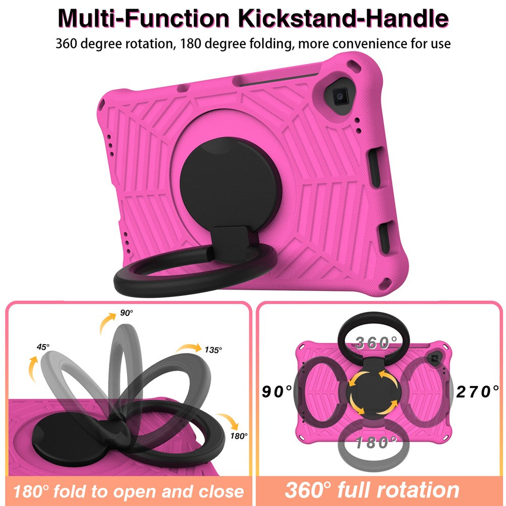 For Lenovo Tab M10 Plus / Tab M10 FHD Plus TB-X606F Spider Web Texture Rugged Protective Cover EVA Kickstand Hand Grip Kid-Proof Tablet Case with Shoulder Strap - Rose