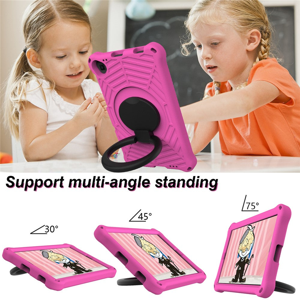 For Lenovo Tab M10 Plus / Tab M10 FHD Plus TB-X606F Spider Web Texture Rugged Protective Cover EVA Kickstand Hand Grip Kid-Proof Tablet Case with Shoulder Strap - Rose