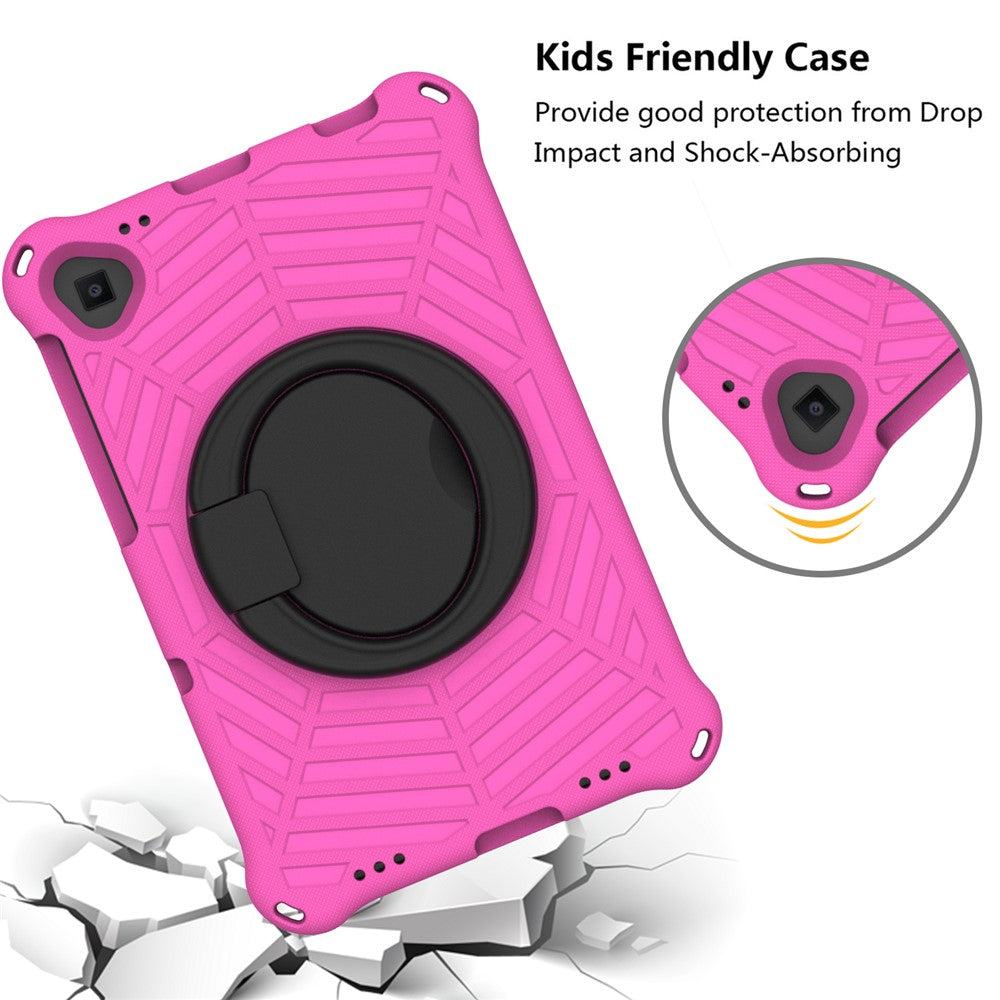 For Lenovo Tab M10 Plus / Tab M10 FHD Plus TB-X606F Spider Web Texture Rugged Protective Cover EVA Kickstand Hand Grip Kid-Proof Tablet Case with Shoulder Strap - Rose