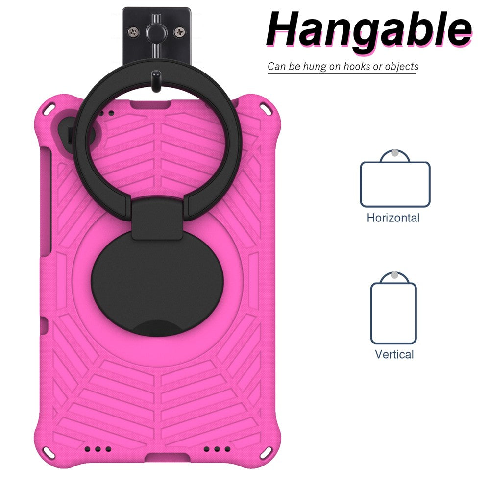 For Lenovo Tab M10 Plus / Tab M10 FHD Plus TB-X606F Spider Web Texture Rugged Protective Cover EVA Kickstand Hand Grip Kid-Proof Tablet Case with Shoulder Strap - Rose