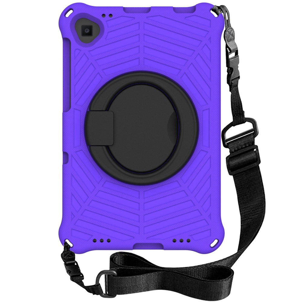 For Lenovo Tab M10 Plus / Tab M10 FHD Plus TB-X606F Spider Web Texture Rugged Protective Cover EVA Kickstand Hand Grip Kid-Proof Tablet Case with Shoulder Strap - Purple