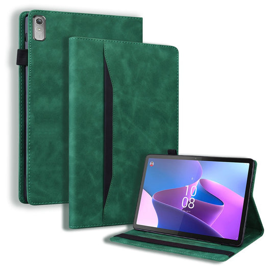 For Lenovo Pad Plus 2023 11.5-inch Business Folio Stand Wallet Case Drop-proof PU Leather Tablet Cover with Elastic Band and Pencil Holder - Green