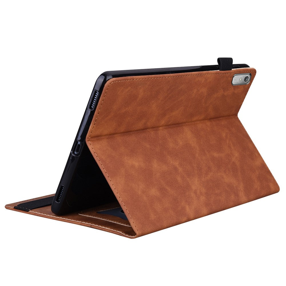 For Lenovo Pad Plus 2023 11.5-inch Business Folio Stand Wallet Case Drop-proof PU Leather Tablet Cover with Elastic Band and Pencil Holder - Brown