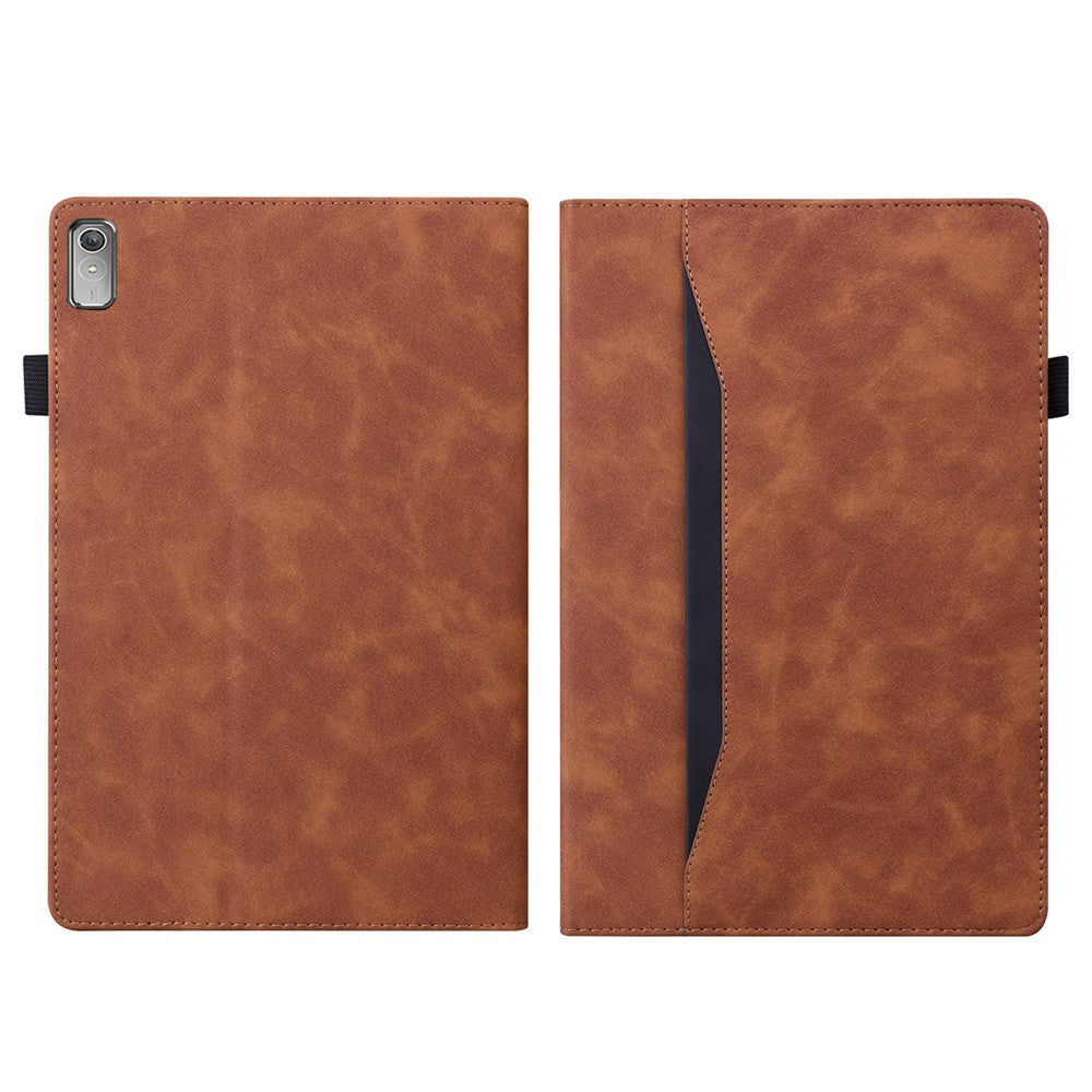 For Lenovo Pad Plus 2023 11.5-inch Business Folio Stand Wallet Case Drop-proof PU Leather Tablet Cover with Elastic Band and Pencil Holder - Brown