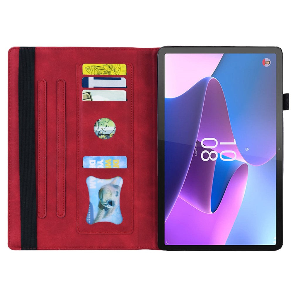 For Lenovo Pad Plus 2023 11.5-inch Business Folio Stand Wallet Case Drop-proof PU Leather Tablet Cover with Elastic Band and Pencil Holder - Red