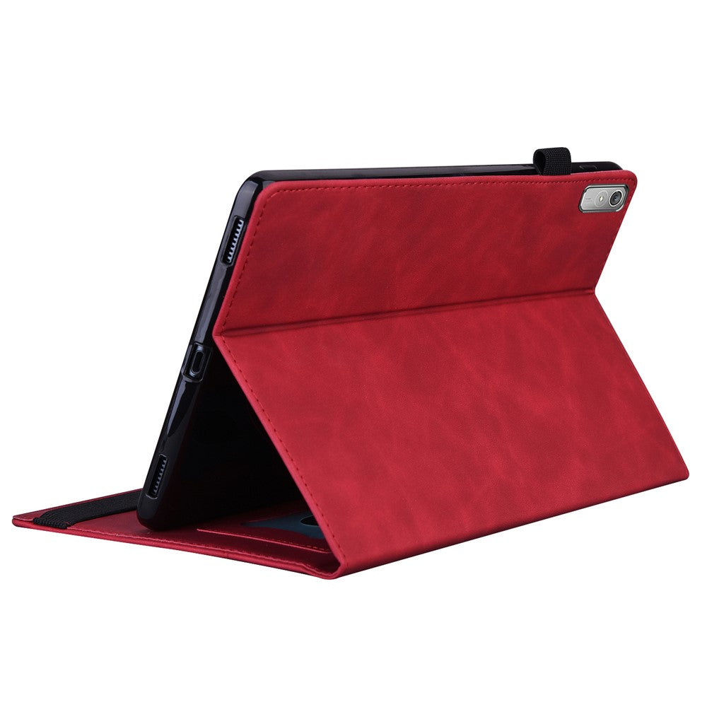 For Lenovo Pad Plus 2023 11.5-inch Business Folio Stand Wallet Case Drop-proof PU Leather Tablet Cover with Elastic Band and Pencil Holder - Red