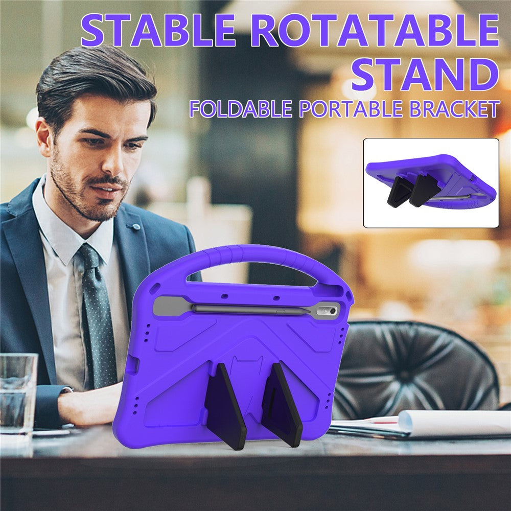 Tablet Case for Lenovo Tab P11 Pro Gen 2, Portable Handle Foldable Kickstand Shockproof EVA Protective Cover - Purple