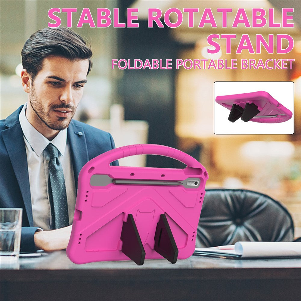 Tablet Case for Lenovo Tab P11 Pro Gen 2, Portable Handle Foldable Kickstand Shockproof EVA Protective Cover - Rose