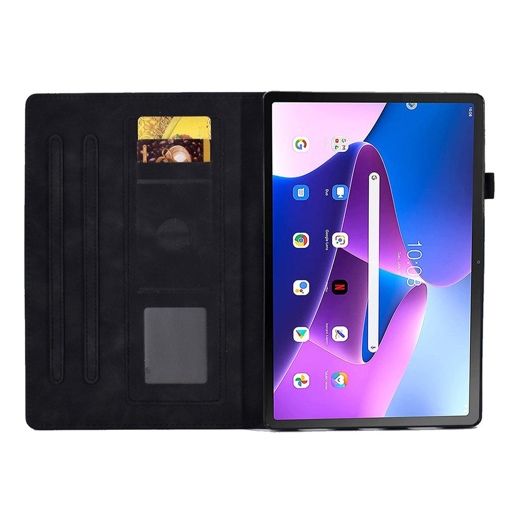 For Lenovo Tab M10 Plus (3rd Gen) / Xiaoxin Pad 2022 10.6 inch PU Leather Butterfly Flower Pattern Imprinted Tablet Cover Stitching Line Stand Smart Protective Case with Card Holder - Black