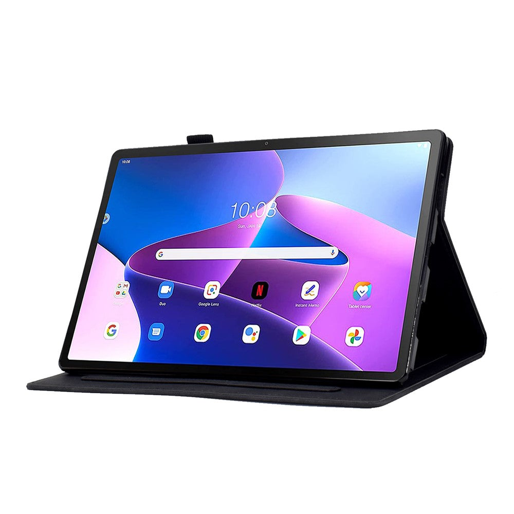 For Lenovo Tab M10 Plus (3rd Gen) / Xiaoxin Pad 2022 10.6 inch PU Leather Butterfly Flower Pattern Imprinted Tablet Cover Stitching Line Stand Smart Protective Case with Card Holder - Black