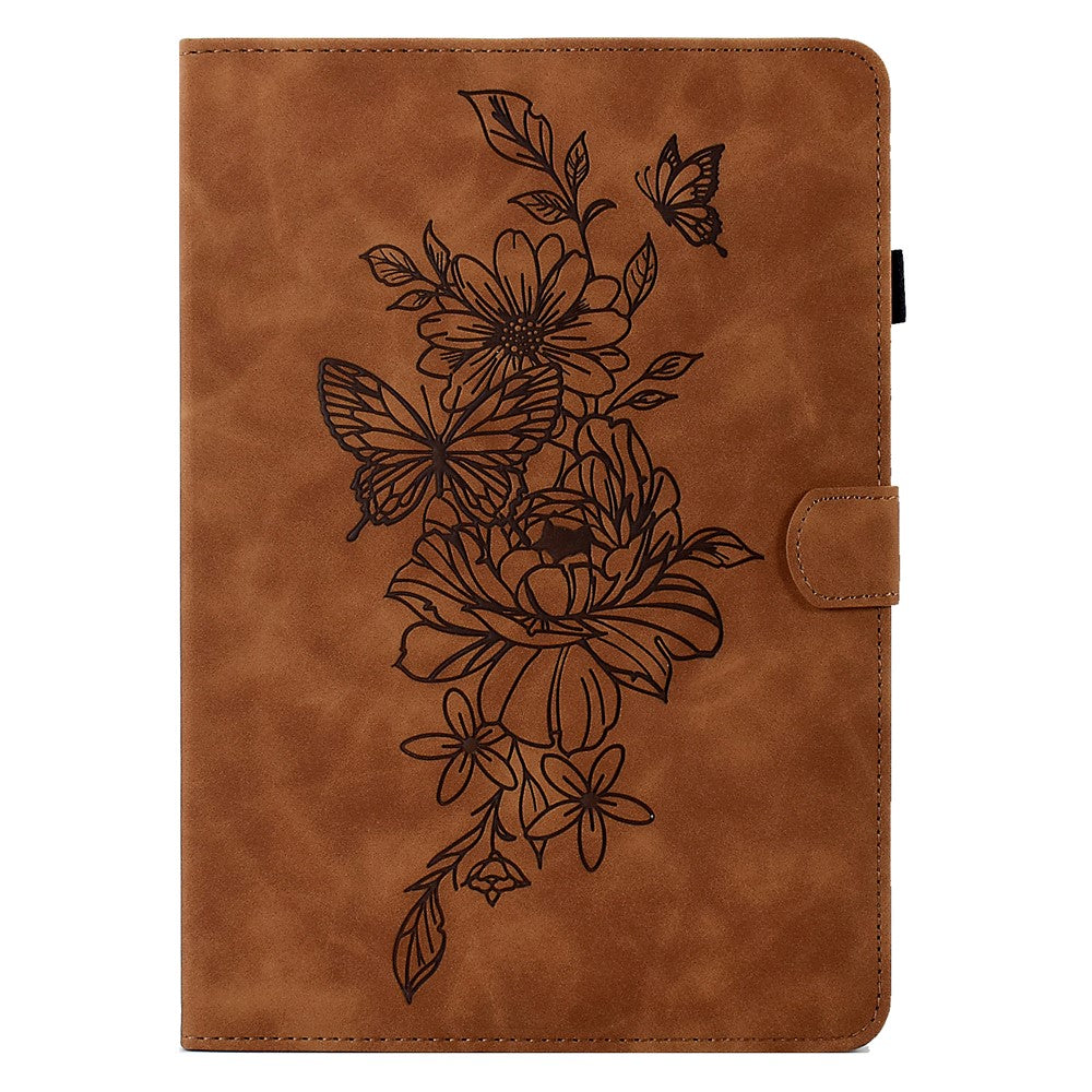 For Lenovo Tab M10 Plus (3rd Gen) / Xiaoxin Pad 2022 10.6 inch PU Leather Butterfly Flower Pattern Imprinted Tablet Cover Stitching Line Stand Smart Protective Case with Card Holder - Brown