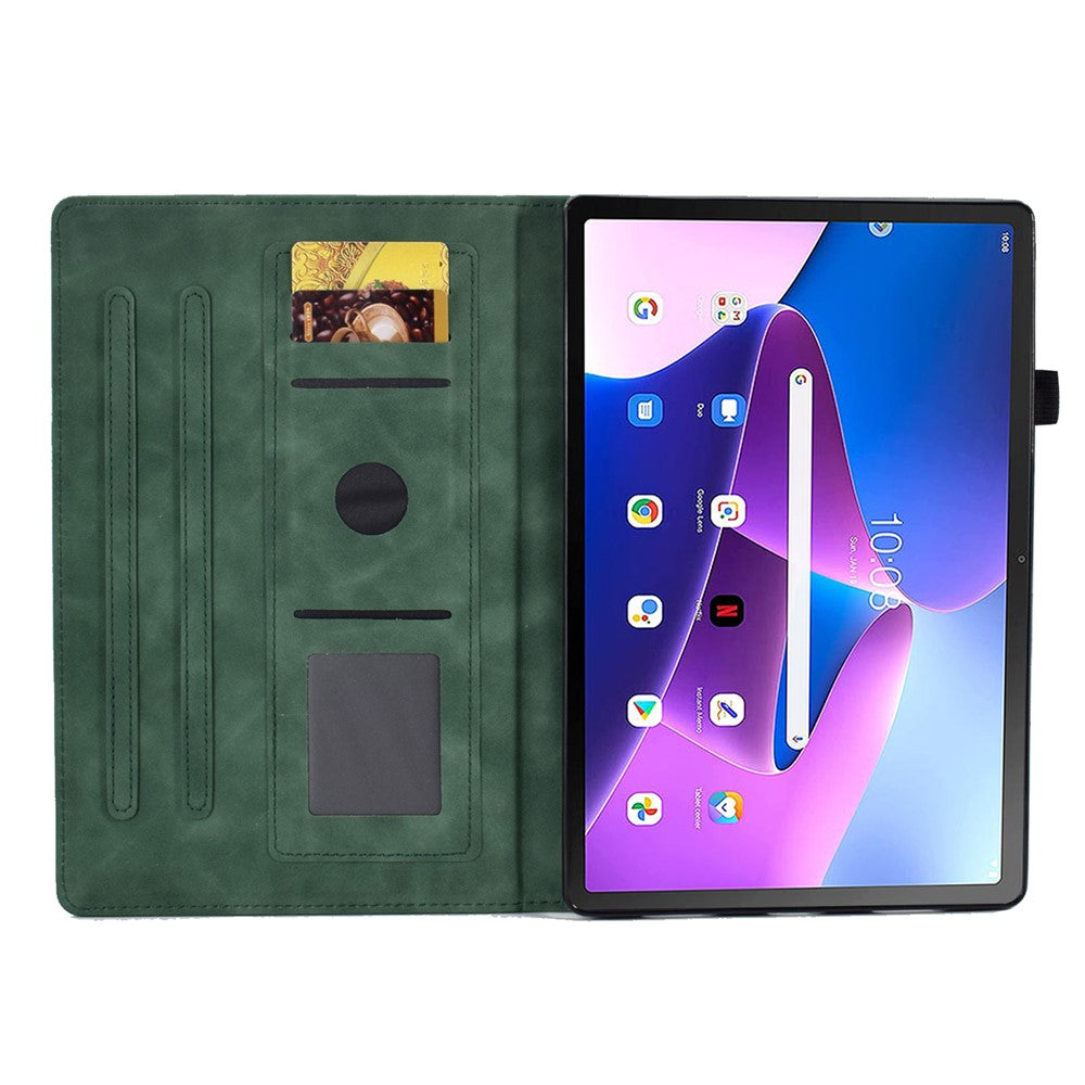 For Lenovo Tab M10 Plus (3rd Gen) / Xiaoxin Pad 2022 10.6 inch PU Leather Butterfly Flower Pattern Imprinted Tablet Cover Stitching Line Stand Smart Protective Case with Card Holder - Green
