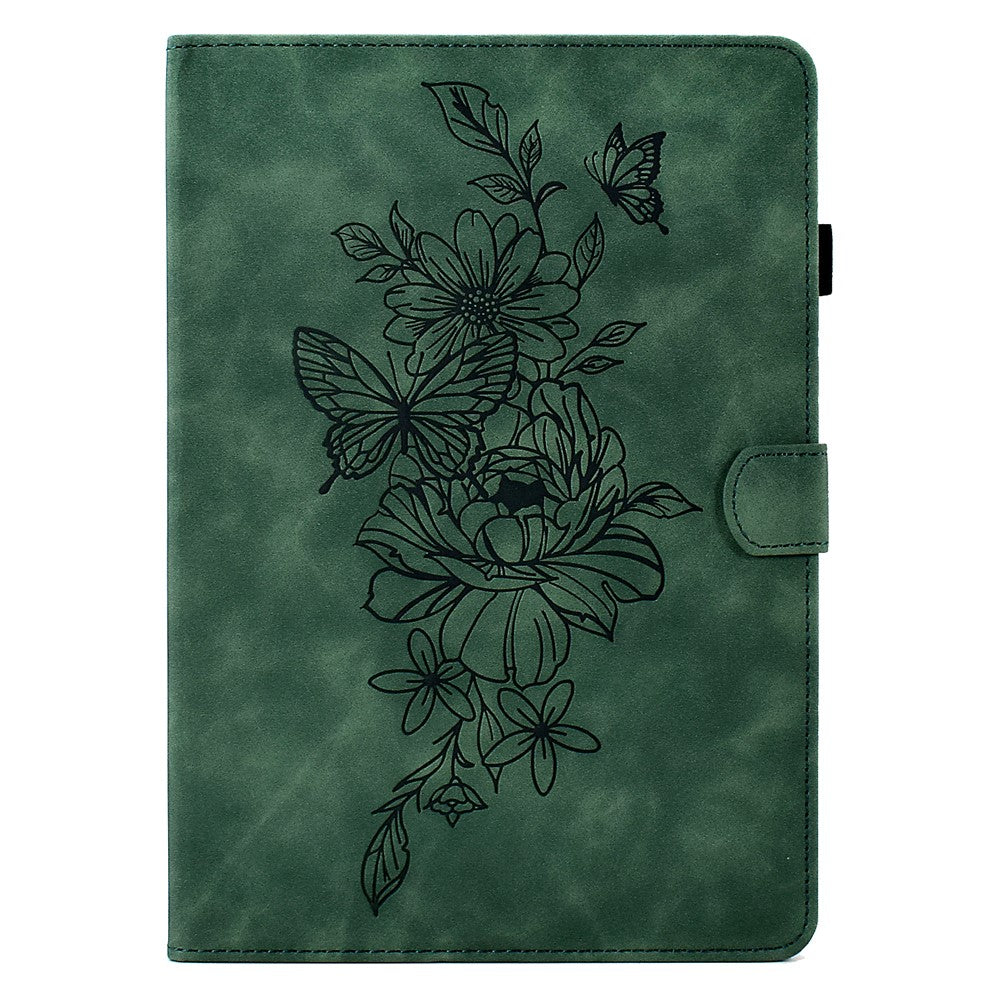 For Lenovo Tab M10 Plus (3rd Gen) / Xiaoxin Pad 2022 10.6 inch PU Leather Butterfly Flower Pattern Imprinted Tablet Cover Stitching Line Stand Smart Protective Case with Card Holder - Green
