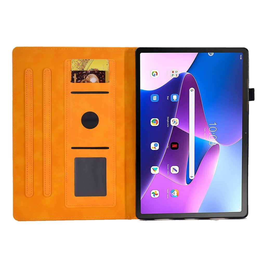 For Lenovo Tab M10 Plus (3rd Gen) / Xiaoxin Pad 2022 10.6 inch PU Leather Butterfly Flower Pattern Imprinted Tablet Cover Stitching Line Stand Smart Protective Case with Card Holder - Khaki