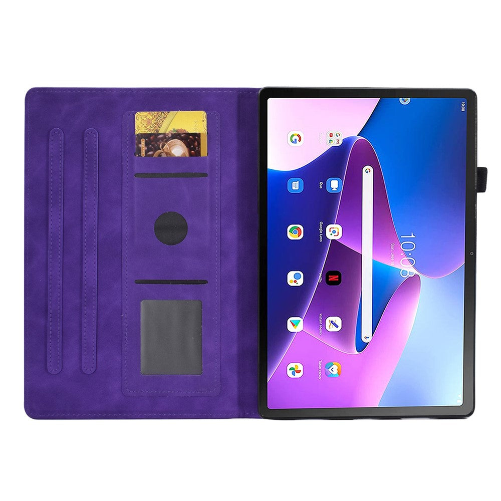 For Lenovo Tab M10 Plus (3rd Gen) / Xiaoxin Pad 2022 10.6 inch PU Leather Butterfly Flower Pattern Imprinted Tablet Cover Stitching Line Stand Smart Protective Case with Card Holder - Purple