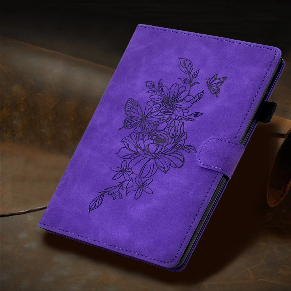 For Lenovo Tab M10 Plus (3rd Gen) / Xiaoxin Pad 2022 10.6 inch PU Leather Butterfly Flower Pattern Imprinted Tablet Cover Stitching Line Stand Smart Protective Case with Card Holder - Purple