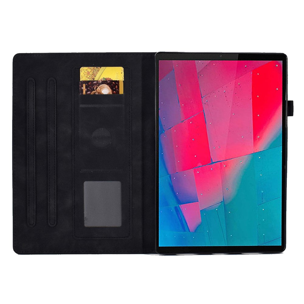 For Lenovo Tab M10 Plus TB-X606F Butterfly Flower Pattern Imprinted PU Leather Folio Case Stitching Line Card Holder Stand Smart Tablet Cover - Black