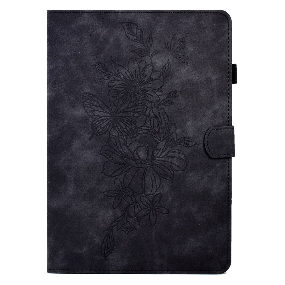 For Lenovo Tab M10 Plus TB-X606F Butterfly Flower Pattern Imprinted PU Leather Folio Case Stitching Line Card Holder Stand Smart Tablet Cover - Black