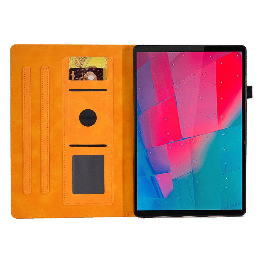 For Lenovo Tab M10 Plus TB-X606F Butterfly Flower Pattern Imprinted PU Leather Folio Case Stitching Line Card Holder Stand Smart Tablet Cover - Khaki