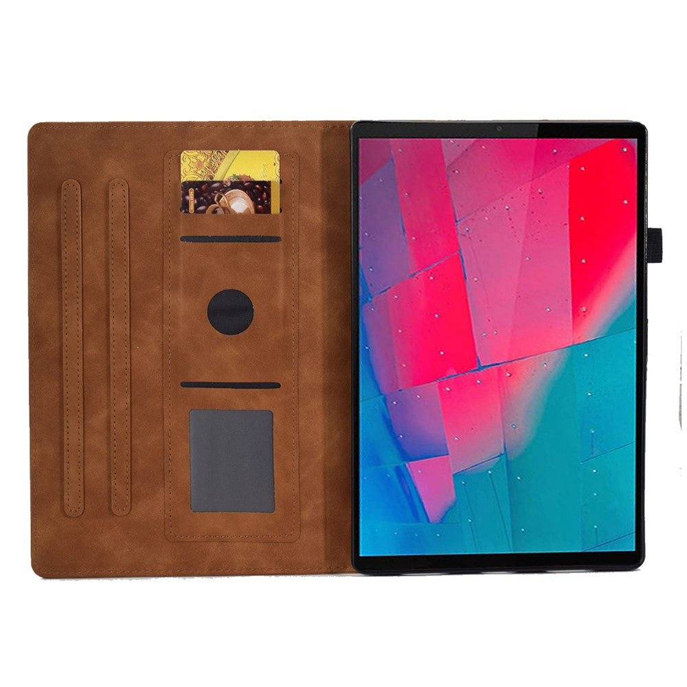 For Lenovo Tab M10 Plus TB-X606F Butterfly Flower Pattern Imprinted PU Leather Folio Case Stitching Line Card Holder Stand Smart Tablet Cover - Brown