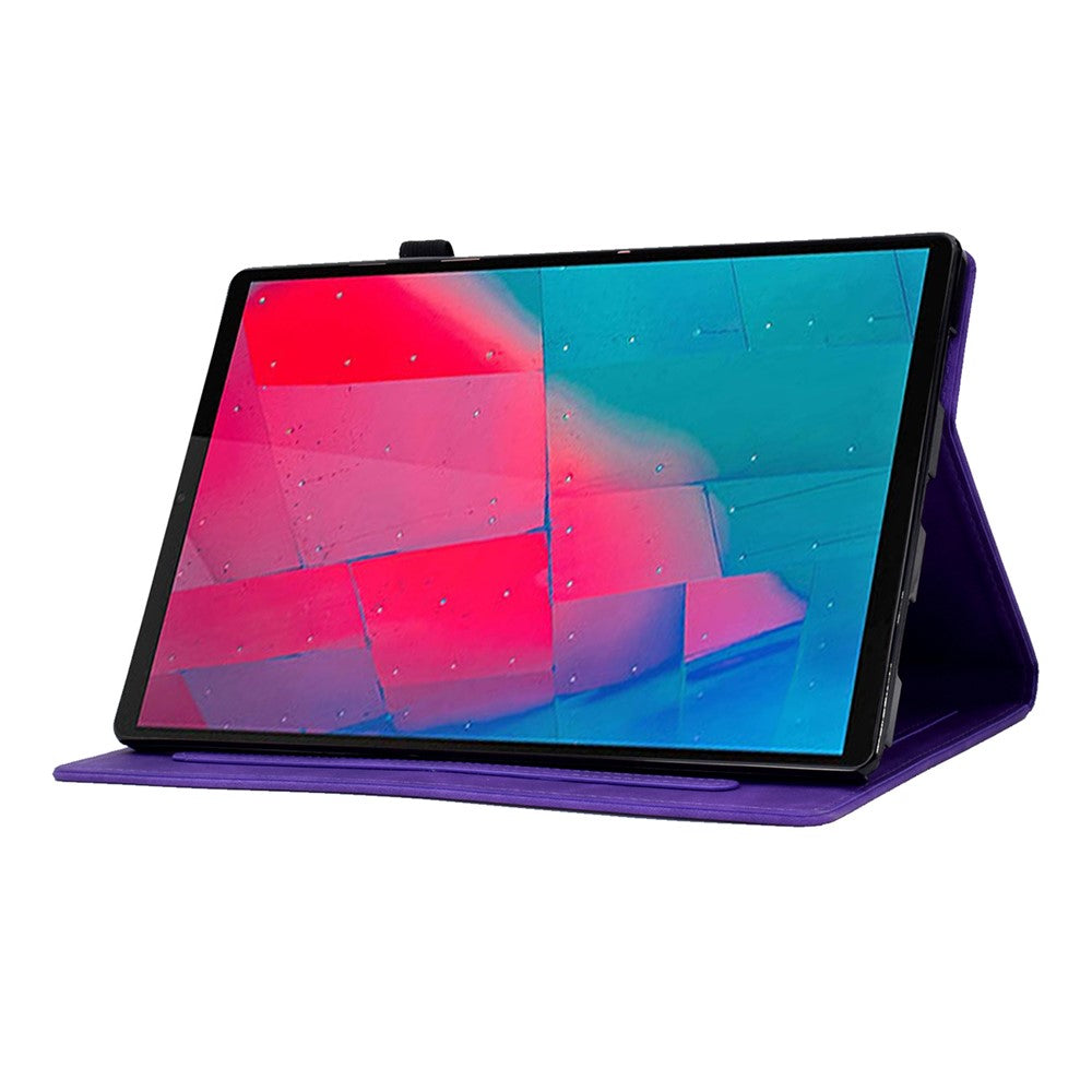 For Lenovo Tab M10 Plus TB-X606F Butterfly Flower Pattern Imprinted PU Leather Folio Case Stitching Line Card Holder Stand Smart Tablet Cover - Purple