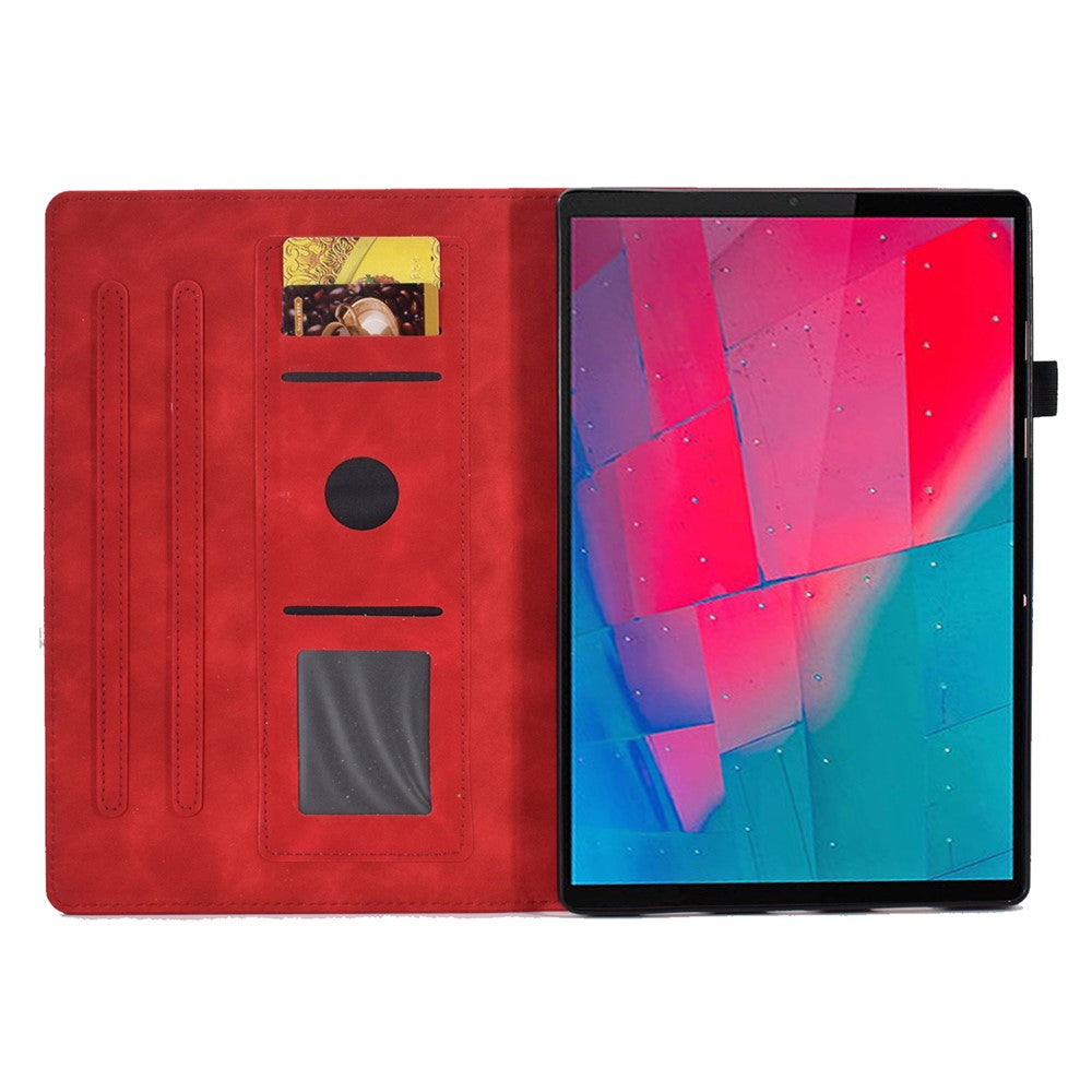 For Lenovo Tab M10 Plus TB-X606F Butterfly Flower Pattern Imprinted PU Leather Folio Case Stitching Line Card Holder Stand Smart Tablet Cover - Red