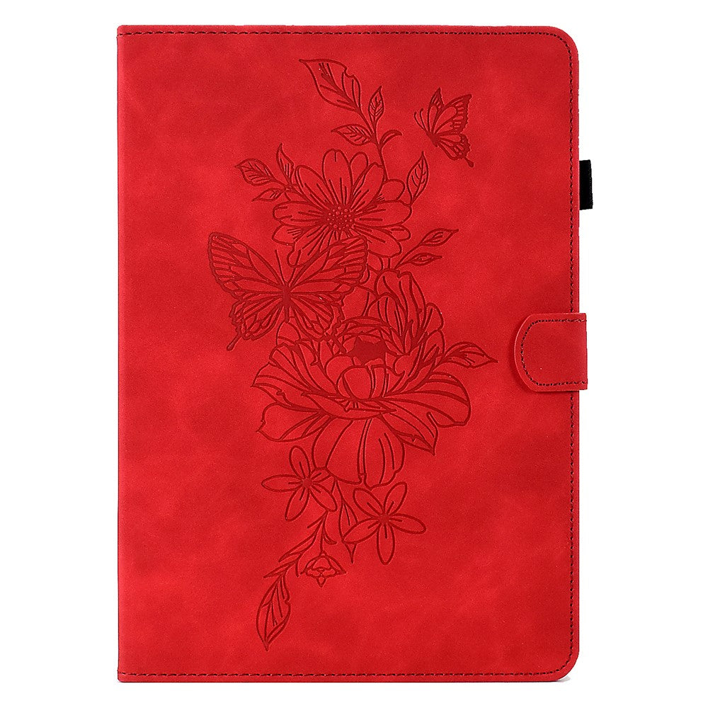 For Lenovo Tab M10 Plus TB-X606F Butterfly Flower Pattern Imprinted PU Leather Folio Case Stitching Line Card Holder Stand Smart Tablet Cover - Red