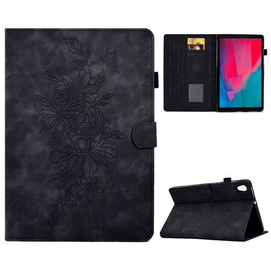 For Lenovo Tab M10 HD Gen 2 (X306X) Drop-proof PU Leather Tablet Case Stand with Card Slots Butterfly Flower Pattern Imprinted Auto Sleep / Wake Cover - Black