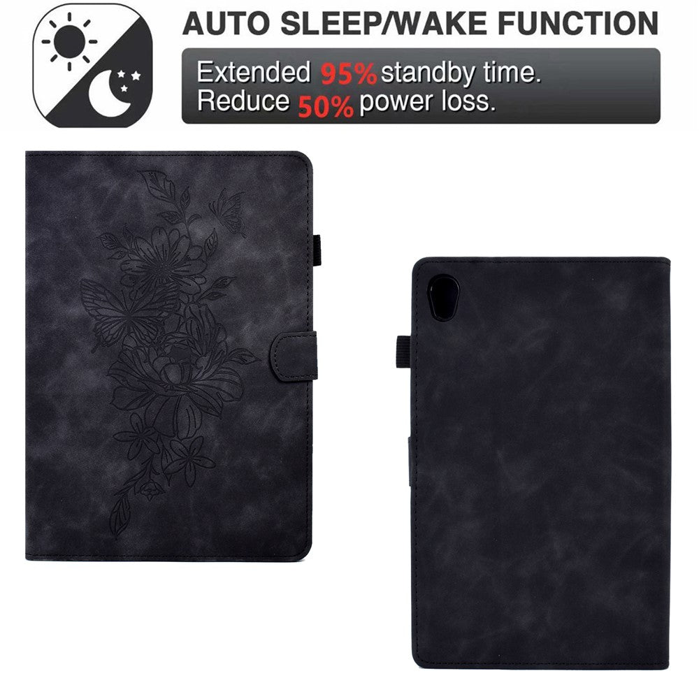 For Lenovo Tab M10 HD Gen 2 (X306X) Drop-proof PU Leather Tablet Case Stand with Card Slots Butterfly Flower Pattern Imprinted Auto Sleep / Wake Cover - Black