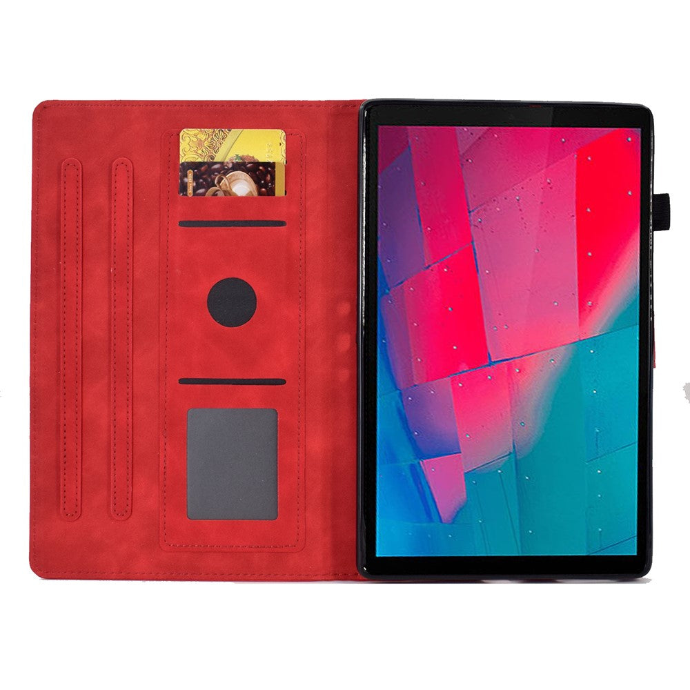 For Lenovo Tab M10 HD Gen 2 (X306X) Drop-proof PU Leather Tablet Case Stand with Card Slots Butterfly Flower Pattern Imprinted Auto Sleep / Wake Cover - Red