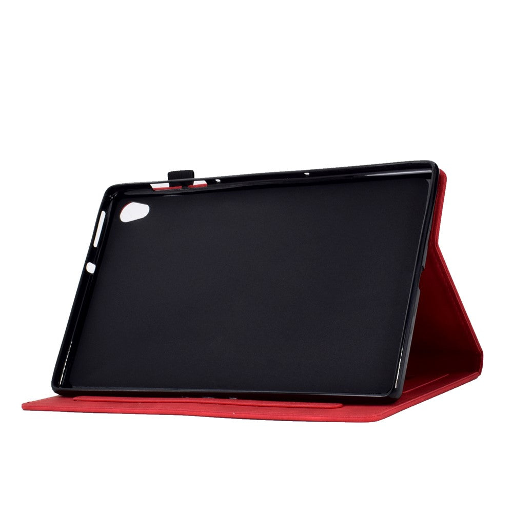 For Lenovo Tab M10 HD Gen 2 (X306X) Drop-proof PU Leather Tablet Case Stand with Card Slots Butterfly Flower Pattern Imprinted Auto Sleep / Wake Cover - Red