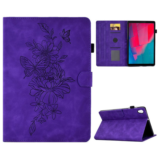 For Lenovo Tab M10 HD Gen 2 (X306X) Drop-proof PU Leather Tablet Case Stand with Card Slots Butterfly Flower Pattern Imprinted Auto Sleep / Wake Cover - Purple