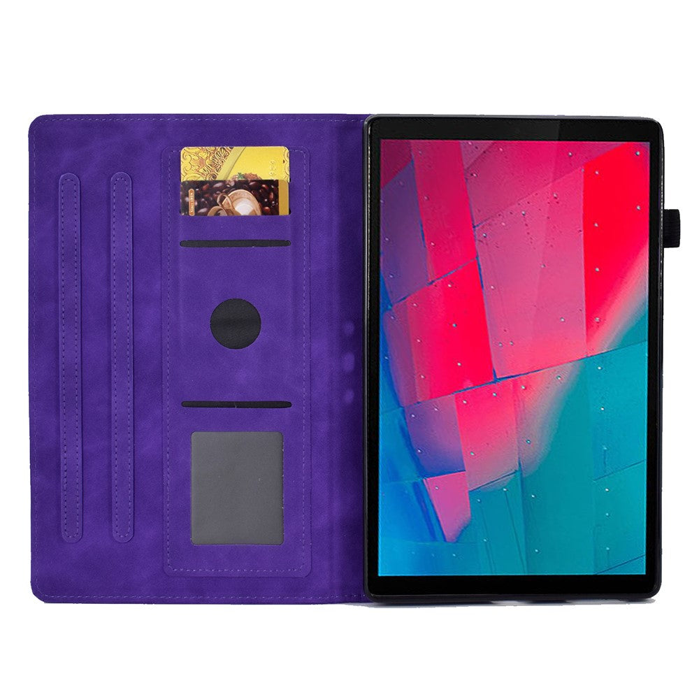 For Lenovo Tab M10 HD Gen 2 (X306X) Drop-proof PU Leather Tablet Case Stand with Card Slots Butterfly Flower Pattern Imprinted Auto Sleep / Wake Cover - Purple