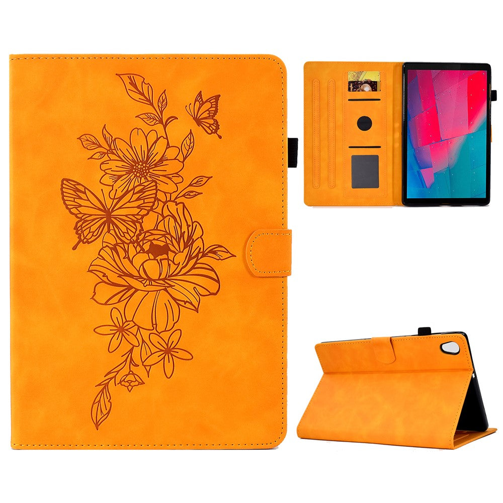 For Lenovo Tab M10 HD Gen 2 (X306X) Drop-proof PU Leather Tablet Case Stand with Card Slots Butterfly Flower Pattern Imprinted Auto Sleep / Wake Cover - Khaki