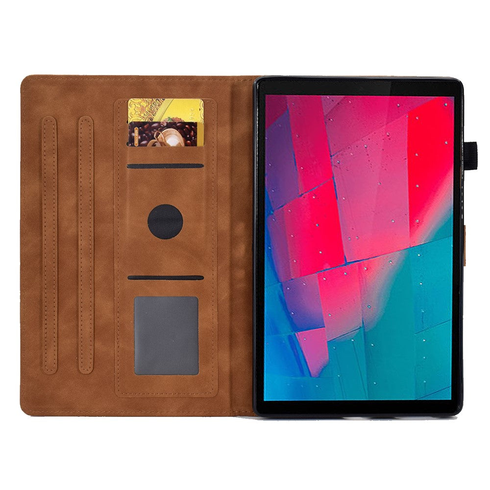 For Lenovo Tab M10 HD Gen 2 (X306X) Drop-proof PU Leather Tablet Case Stand with Card Slots Butterfly Flower Pattern Imprinted Auto Sleep / Wake Cover - Brown