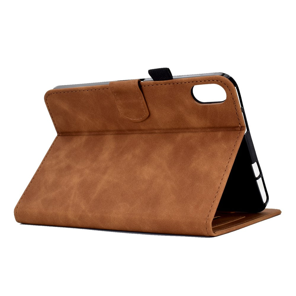 For Lenovo Tab P11 / J606F Butterfly Flower Pattern Imprinted PU Leather Stitching Line  Smart Tablet Cover with Card Holder Stand Shockproof Case - Brown