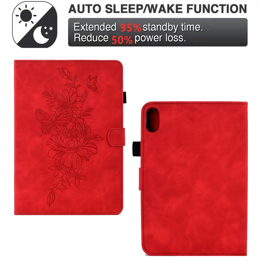 For Lenovo Tab P11 / J606F Butterfly Flower Pattern Imprinted PU Leather Stitching Line  Smart Tablet Cover with Card Holder Stand Shockproof Case - Red
