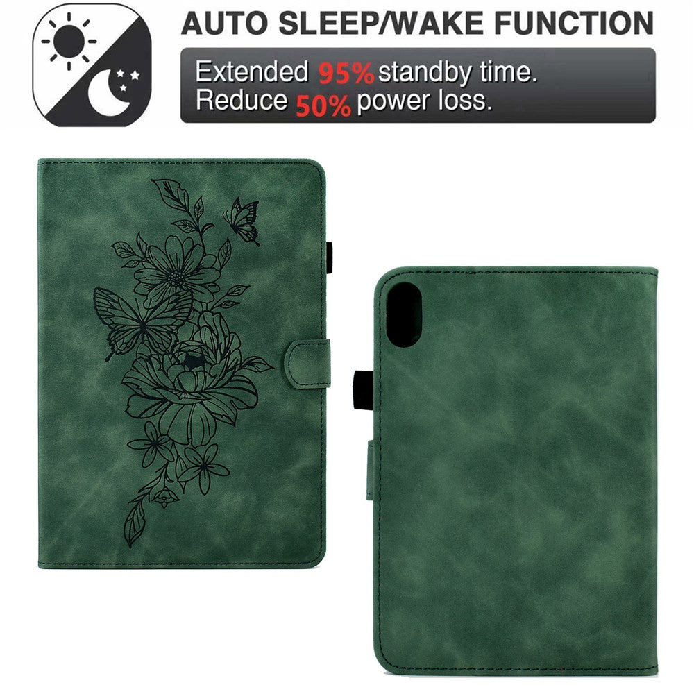 For Lenovo Tab P11 / J606F Butterfly Flower Pattern Imprinted PU Leather Stitching Line  Smart Tablet Cover with Card Holder Stand Shockproof Case - Green