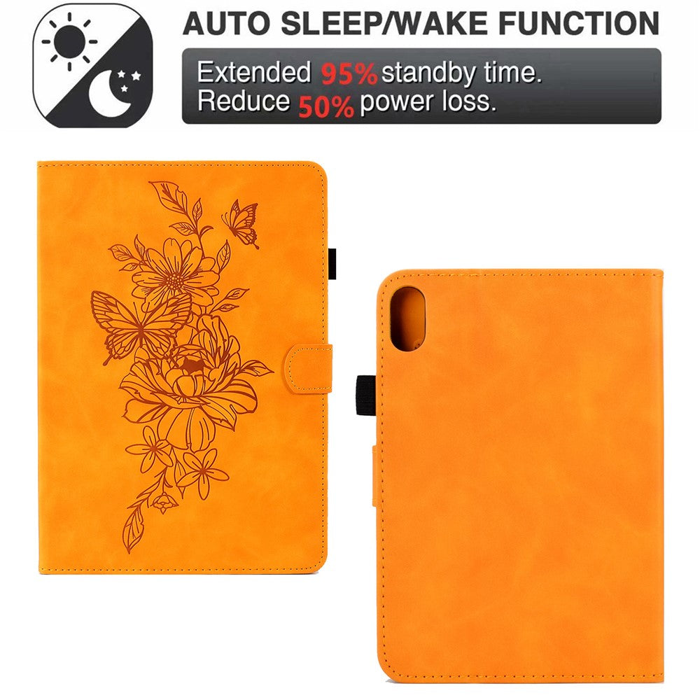 For Lenovo Tab P11 / J606F Butterfly Flower Pattern Imprinted PU Leather Stitching Line  Smart Tablet Cover with Card Holder Stand Shockproof Case - Khaki