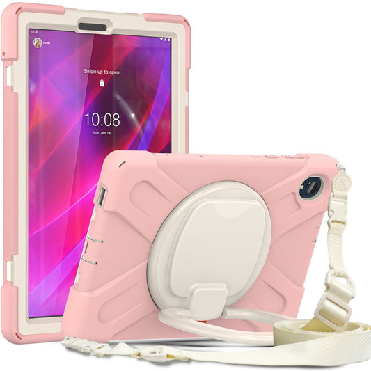 For Lenovo Tab M10 Plus 10.3 inch X606F / 606X / K10 PC+Silicone Tablet Case Rotary Kickstand Anti-drop Protective Cover with Shoulder Strap - Pink