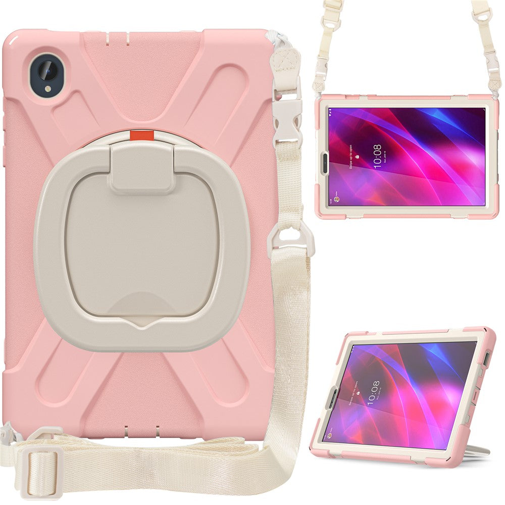 For Lenovo Tab M10 Plus 10.3 inch X606F / 606X / K10 PC+Silicone Tablet Case Rotary Kickstand Anti-drop Protective Cover with Shoulder Strap - Pink