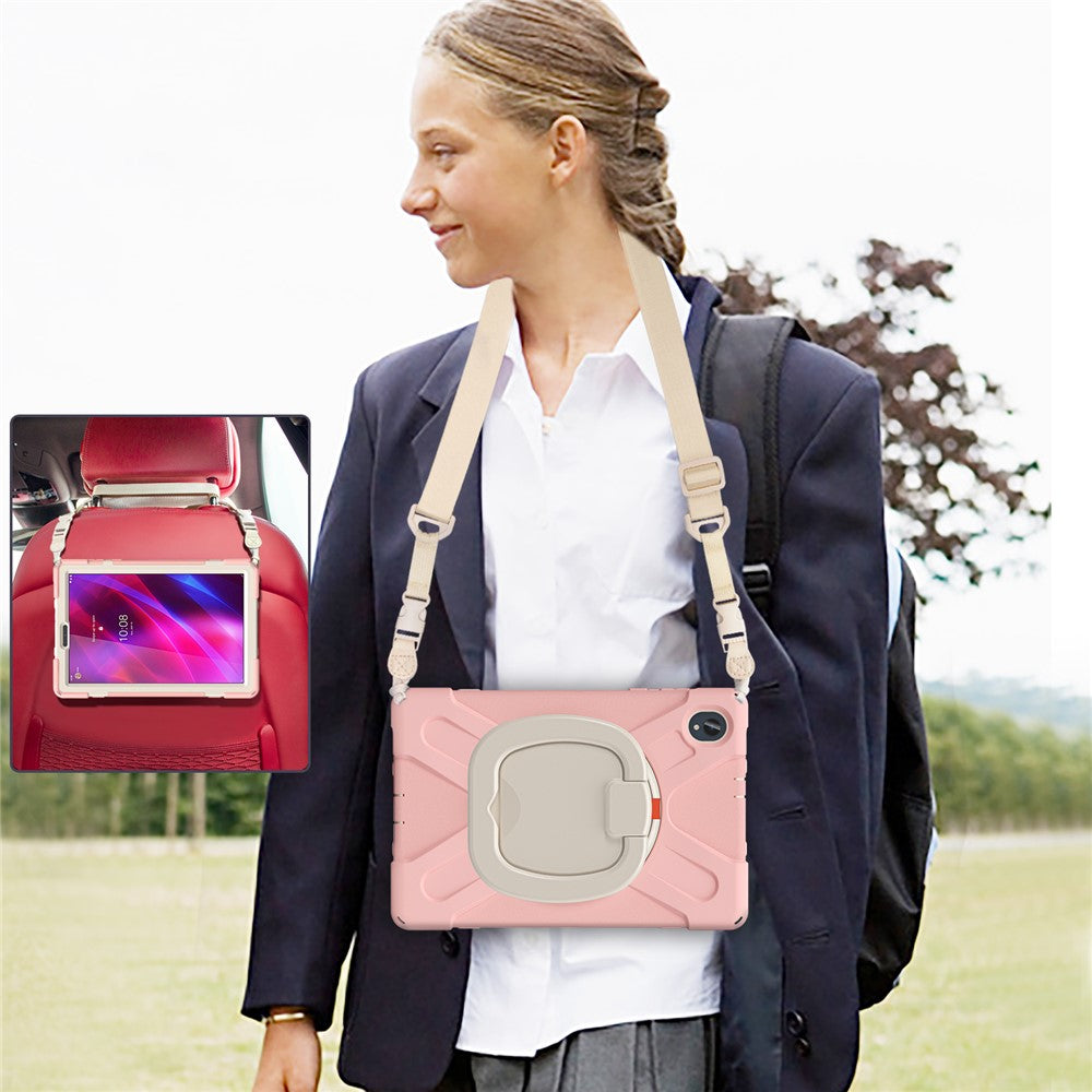 For Lenovo Tab M10 Plus 10.3 inch X606F / 606X / K10 PC+Silicone Tablet Case Rotary Kickstand Anti-drop Protective Cover with Shoulder Strap - Pink