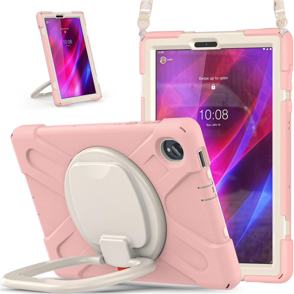 For Lenovo Tab M10 Plus 10.3 inch X606F / 606X / K10 PC+Silicone Tablet Case Rotary Kickstand Anti-drop Protective Cover with Shoulder Strap - Pink