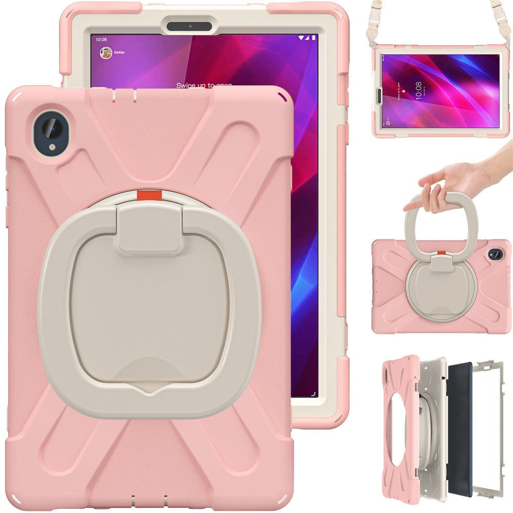 For Lenovo Tab M10 Plus 10.3 inch X606F / 606X / K10 PC+Silicone Tablet Case Rotary Kickstand Anti-drop Protective Cover with Shoulder Strap - Pink
