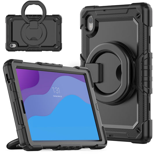 For Lenovo Tab M10 HD Gen 2 TB-306X(F) 10.1 inch Tablet Case 360-Degree Rotating Kickstand PC + Silicone Protective Cover with Shoulder Strap - Black