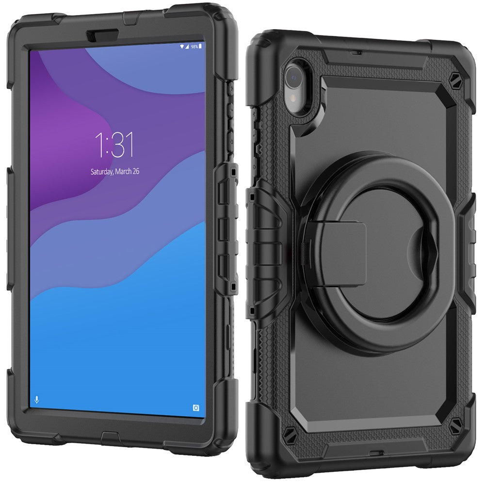 For Lenovo Tab M10 HD Gen 2 TB-306X(F) 10.1 inch Tablet Case 360-Degree Rotating Kickstand PC + Silicone Protective Cover with Shoulder Strap - Black